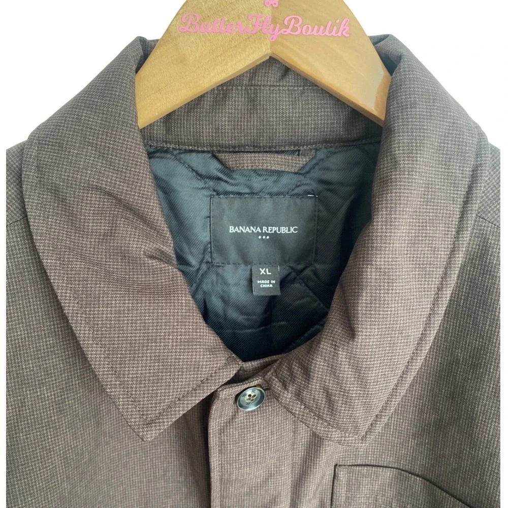 Banana Republic Mens XL Brown Quilted Lined Barn Jacket Chore Coat Button Front - Picture 3 of 7